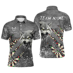 Maxcorners Personalized Grey Grunge Wolf Dart Shirts For Men, Darts League Team Shirts Cool Dart Jerseys