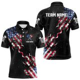 Maxcorners Custom US Flag Smoke Men's Darts Shirt With Pocket, Patriotic Darts Jersey LM3006