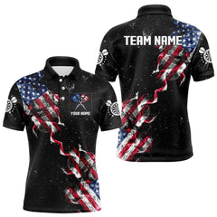 Maxcorners Custom US Flag Smoke Men's Darts Shirt With Pocket, Patriotic Darts Jersey LM3006