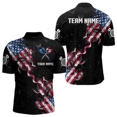Maxcorners Customized Grunge Us Flag Smoke Darts Polo Shirts, Patriotic Darts Jerseys For Men And Women