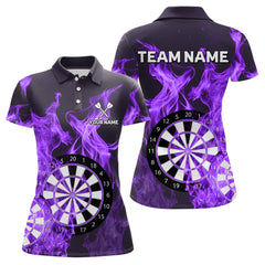 Maxcorners Purple Flaming Dartboard Darts Polo & Quarter Zip Custom Dart Shirts For Men Team Dart Jerseys MT2306