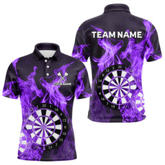 Maxcorners Purple Flaming Dartboard Darts Polo & Quarter Zip Custom Dart Shirts For Men Team Dart Jerseys MT2306
