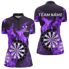 Maxcorners Purple Flaming Dartboard Darts Polo & Quarter Zip Custom Dart Shirts For Men Team Dart Jerseys MT2306