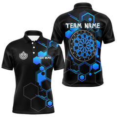 Maxcorners Blue Hexagons Halftone & Dartboard 3D Men's Darts Shirt - Custom Name For Players TU2606