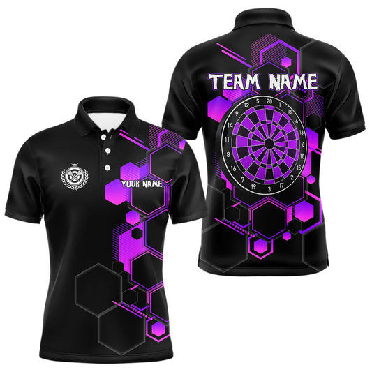 Maxcorners Red Hexagons Halftone & Dartboard 3D Men's Darts Shirt - Custom Name For Players