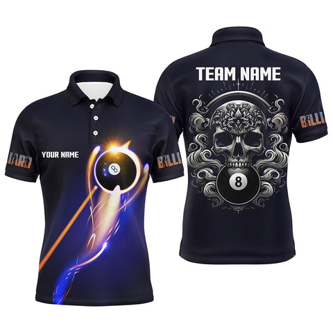 Maxcorners Personalized Glowing 8 Ball Pool Billiard Shirts For Men Custom Skull Billiard Jersey