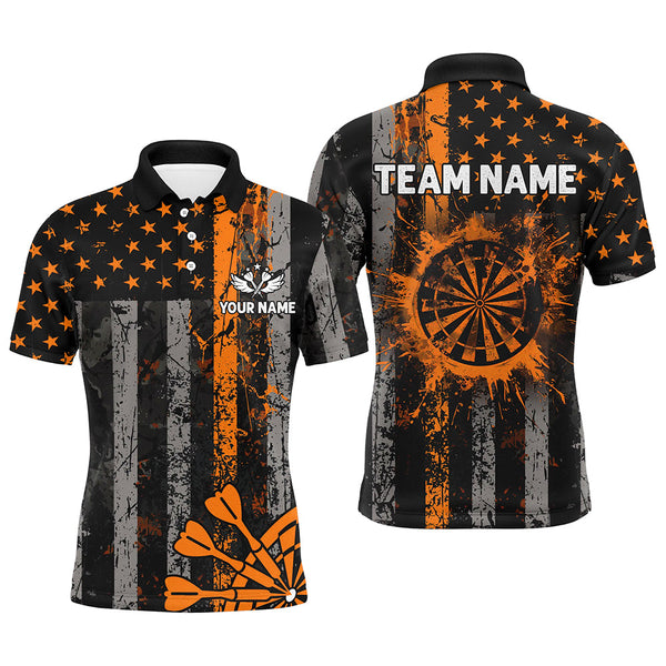 Maxcorners Darts Orange Grunge Us Flag Patriotic Customized Name, Team Anme 3D Polo Shirt