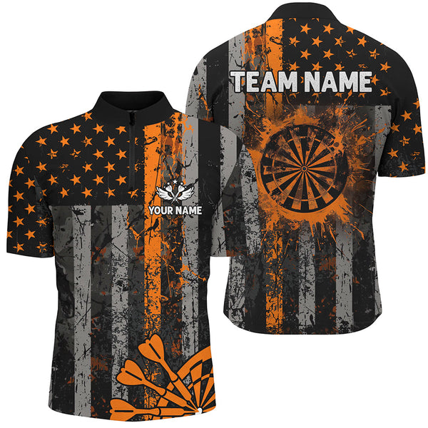 Maxcorners Darts Orange Grunge Us Flag Patriotic Customized Name, Team Anme 3D Polo Shirt