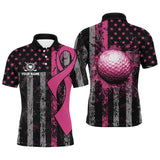 Maxcorners Pink Ribbon Breast Cancer Awareness Mens Golf Polo Shirts Custom Patriotic US Flag Golf Gifts