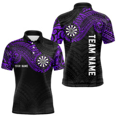Maxcorners Personalized Black And Purple Tribal Darts Shirt For Men Custom Darts Jersey Team Polo & 1/4 Zip TU1509