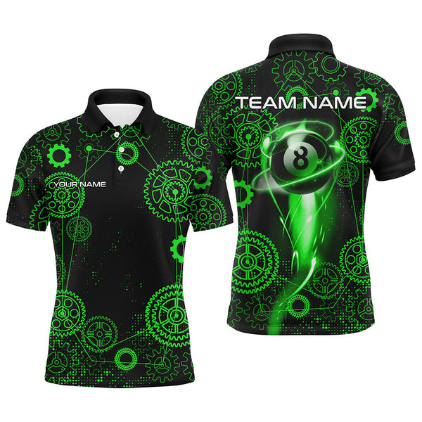 Maxcorners Personalized Green Billiard Shirts For Men Custom Gearwheel Pattern Billiard Jerseys Team Uniform