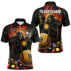 Maxcorners Personalized Grim Reaper Motorcycle Billiards Shirt For Men Custom Funny 9 Ball Pool Team Jersey MT1511