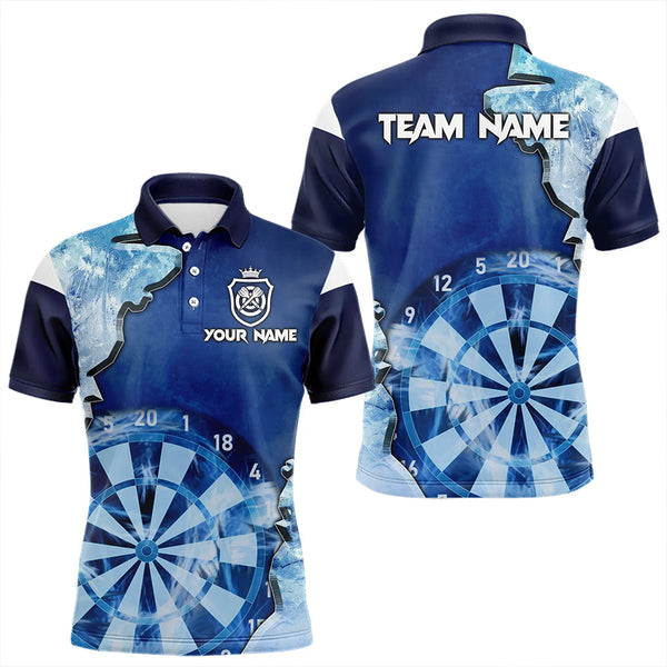 Maxcorners Blue Icy Light Darts Polo & Quarter Zip Custom Dart Shirts For Men, Cool Darts Team Jerseys