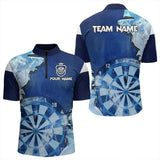 Maxcorners Blue Icy Light Darts Polo & Quarter Zip Custom Dart Shirts For Men, Cool Darts Team Jerseys