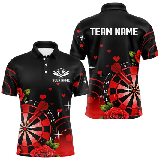 Maxcorners Black And Red Dartboard Roses And Heart Darts Shirt For Men Custom Valentine Darts Jersey Outfit LM1501