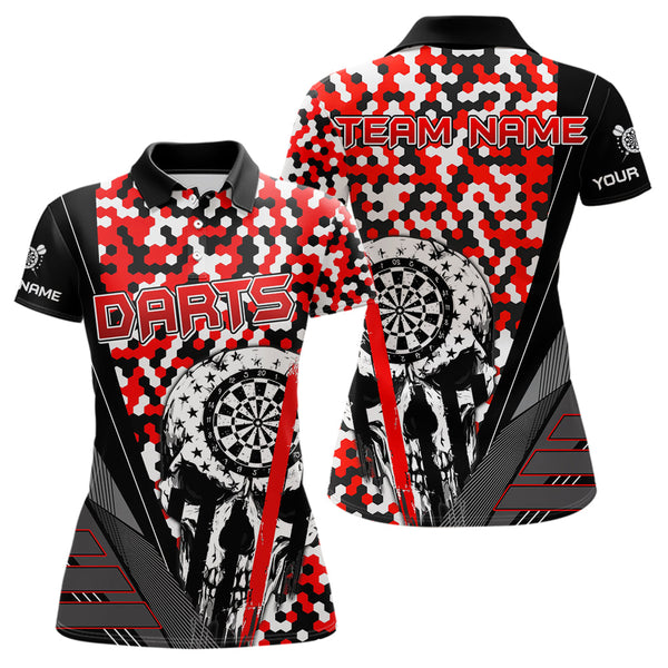 Maxcorners Personalized Red Camo Skull Dart Shirts For Men Custom Funny Skull Dart Jerseys Polo & 1/4 Zip  Lm173