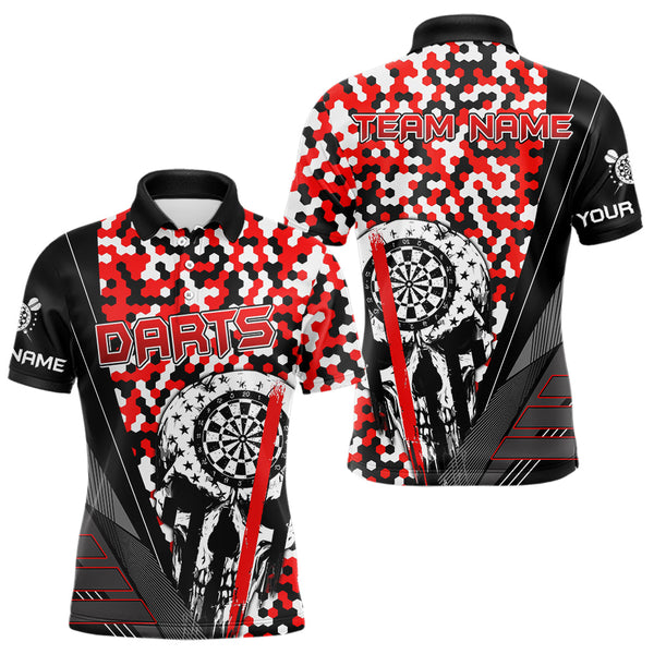 Maxcorners Personalized Red Camo Skull Dart Shirts For Men Custom Funny Skull Dart Jerseys Polo & 1/4 Zip  Lm173
