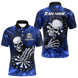 Maxcorners Personalized Blue Funny Skeleton Darts Shirt For Men Custom Skull Darts League Team Jersey  TU1407