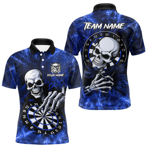 Maxcorners Personalized Blue Funny Skeleton Darts Shirt For Men Custom Skull Darts League Team Jersey  TU1407