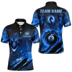 Maxcorners Personalized Blue Fire Flame Dragon 8 Ball Billiard Shirt For Men, Pool Team Jersey Polo & 1/4 Zip MT1607