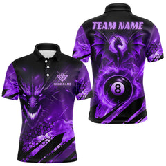 Maxcorners Personalized Purple Flame Dragon 8 Ball Billiard Shirt For Men, Pool Team Jersey Polo & 1/4 Zip MT1607