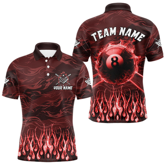 Maxcorners Personalized Red Flaming 8 Ball Pool Fire Billiard Shirts For Men Team League Billiard Jersey