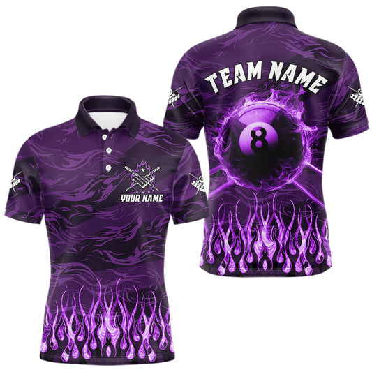 Maxcorners Personalized Purple Flaming 8 Ball Pool Fire Billiard Shirts For Men Team League Billiard Jersey