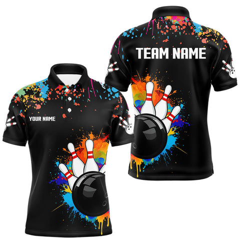 Maxcorners Personalized Colorful Paint Splash Bowling Shirt For Men, Funny Bowling Team Jersey Polo, 1/4 Zip  LM1708