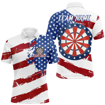Maxcorners Personalized Dartboard American Flag Darts Shirt For Men, Patriotic Darts Jersey Polo & 1/4 Zip MT1511