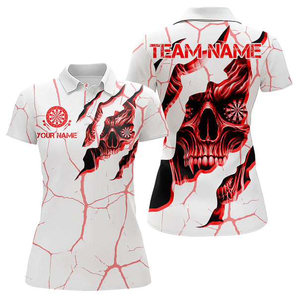 Maxcorners Personalized Skull White Red Grunge Darts Polo & Quarter-Zip For Men Custom Dart Team Jerseys