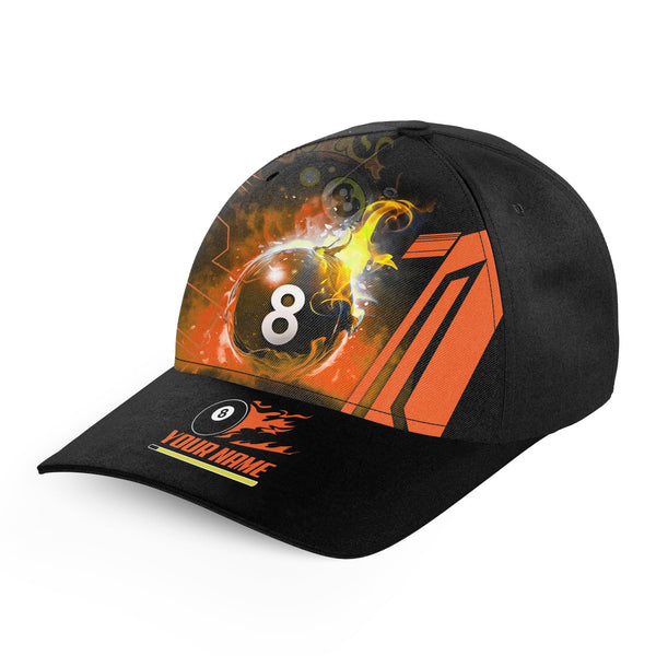 Maxcorners Billiard 8 Ball Flame Orange Personalized Name 3D Cap