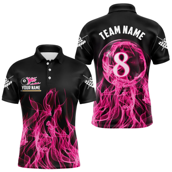 Maxcorners 3D Pink Flaming 8 Ball Pool Men Billiard Polo & 1/4 Zip Shirt Custom Pool Player Billiard Jersey