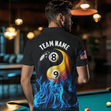 Maxcorners Blue Flaming Ying And Yang 8 Ball & 9 Ball Billiard Shirts For Men Custom Pool Billiard Jerseys