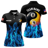 Maxcorners Blue Flaming Ying And Yang 8 Ball & 9 Ball Billiard Shirts For Men Custom Pool Billiard Jerseys