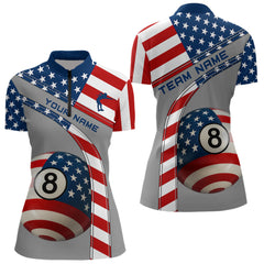 Maxcorners Custom Men 8 Ball Billiard Shirts, American Flag Polo & 1/4 Zip Patriotic Pool Team Jerseys