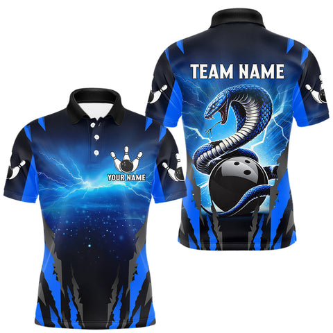 Maxcorners Personalized Blue Thunder Lightning Cobra Snake Bowling Shirts For Men, Bowling Team Jersey TU1908