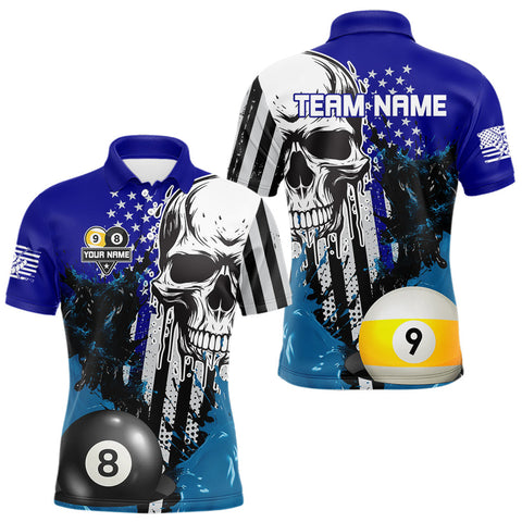 Maxcorners Personalized 8 & 9 Ball Pool Skull Billiard Shirt For Men Custom Grunge Billiard Team Jersey TU1908