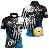 Maxcorners Personalized 8 & 9 Ball Pool Skull Billiard Shirt For Men Custom Grunge Billiard Team Jersey |Blue TU1908
