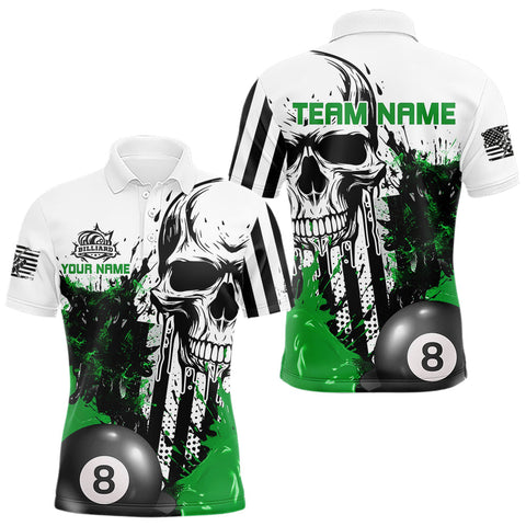 Maxcorners Personalized Green Grunge Skull Billiards Shirts For Men Custom Retro Billiard Team Jerseys Attire TU1908
