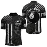 Maxcorners Personalized Black White American Flag Billiard Shirts For Men, Patriotic 8 Ball Billiard Jerseys