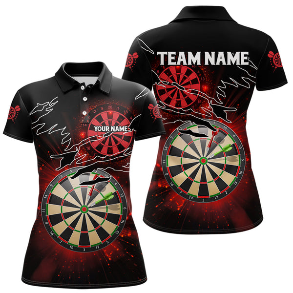 Maxcorners Striking Red Glowing Light Darts Polo & Quarter Zip Custom Dart Shirts For Men Darts League Jerseys