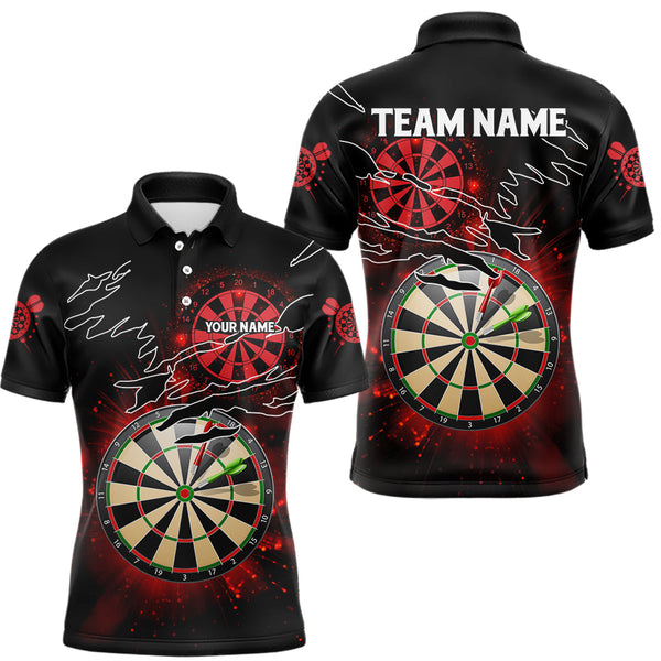 Maxcorners Striking Red Glowing Light Darts Polo & Quarter Zip Custom Dart Shirts For Men Darts League Jerseys