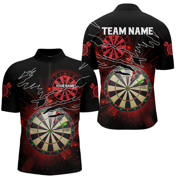 Maxcorners Striking Red Glowing Light Darts Polo & Quarter Zip Custom Dart Shirts For Men Darts League Jerseys