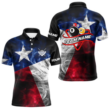 Maxcorners Custom Smoke Texas Flag Billiard Shirt For Men, Patriotic Billiard Team Shirt Polo & Quarter Zip
