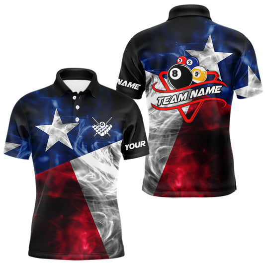 Maxcorners Custom Smoke Texas Flag Billiard Shirt For Men, Patriotic Billiard Team Shirt Polo & Quarter Zip LM2806