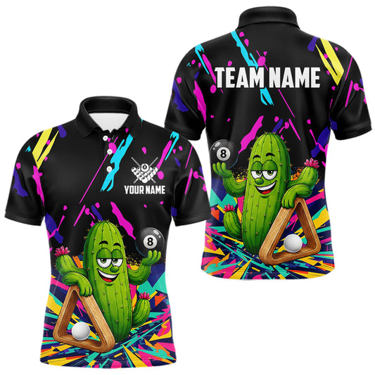 Maxcorners Colorful Billiard Jersey Funny Cactus 8 Ball Billiard Shirts For Men Custom Pool Team Shirts