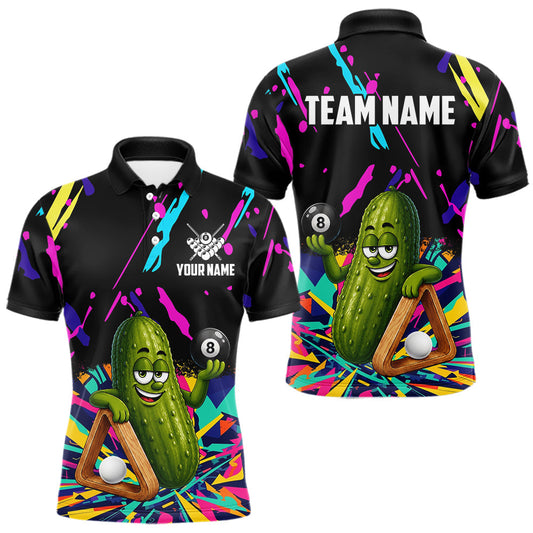Maxcorners Colorful Billiard Jersey Funny Pickle 8 Ball Billiard Shirts For Men Custom Pool Player Gifts
