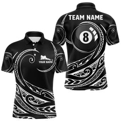 Maxcorners Black White 8 Ball Pool Tribal Billiard Shirt For Men Custom Billiard Team Jersey Polo & 1/4 Zip MT707
