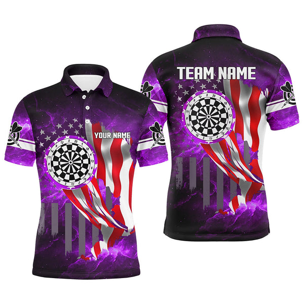 Maxcorners US Flag Dartboard Purple Galaxy Polo & Quarter-Zip Shirts Custom Patriotic Darts League Jerseys