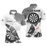 Maxcorners Retro Grey White Pattern Custom Darts Polo & Quarter-Zip Shirts, Grunge Darts Team Jerseys